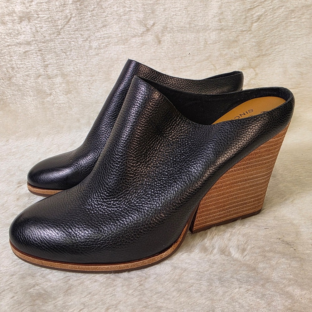 Kork-Ease Mules Black Pebbled Leather Stacked Wedge Heels Women 10 NEW